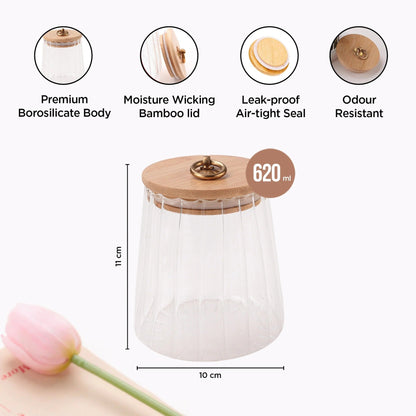 UMAI Borosilicate Glass Jar with Bamboo Lid | Set of 2 | 620ml | Airtight | Transparent