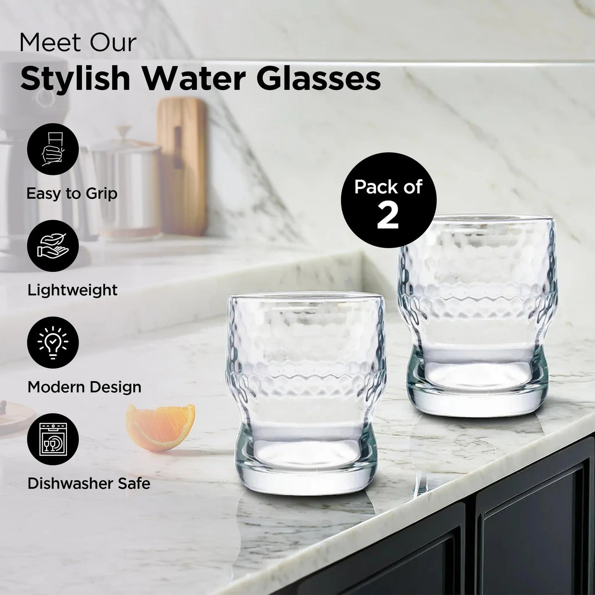 UMAI Water Glasses Set of 2 (300ml) | Lead Free | Juice Glasses