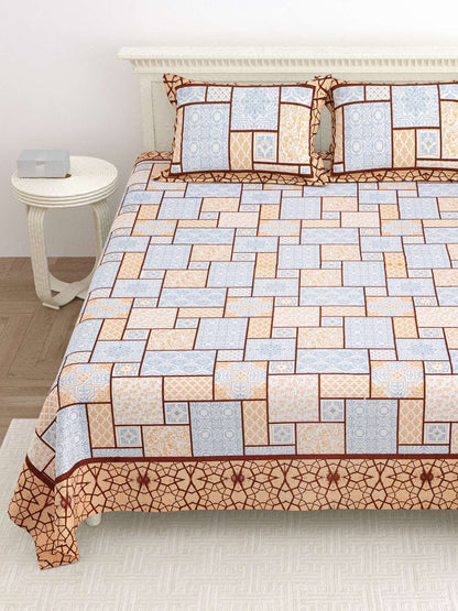 100% Pure Cotton Traditional Printed Bedsheet for Double Bed King Size Bedsheet with 2 Pillow Covers