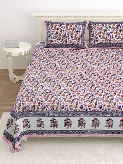 100% Pure Cotton Traditional Printed Bedsheet for Double Bed King Size Bedsheet with 2 Pillow Covers