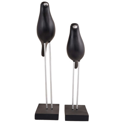 Sparrow Bird Home Decor showpiece on Iron Stand (Black Silver)