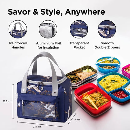 UMAI Insulated Tote Lunch Bag | Tiffin Bag for Office School Outdoor | Navy Blue | Lightweight