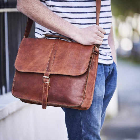 Craftshades – 10*13″ Expandable Handcrafted Vintage Goat Leather Bag | 100% Genuine Leather