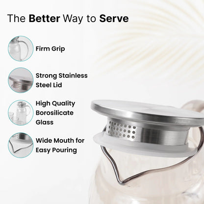 UMAI Borosilicate Jug Set Jug 1600ml + 4 Glasses 260ml Glass Water Jug with Lid Designer