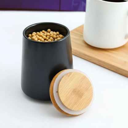 UMAI 3pcs Ceramic Jar Set | 500ml 700ml 850ml | Bamboo Lid & Tray | Black