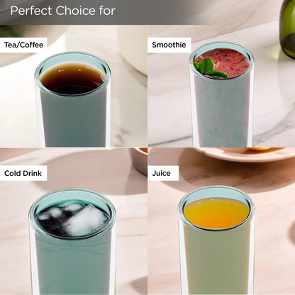 UMAI Double Wall Glass Coffee Mugs Set of 2 (250ml) | Green