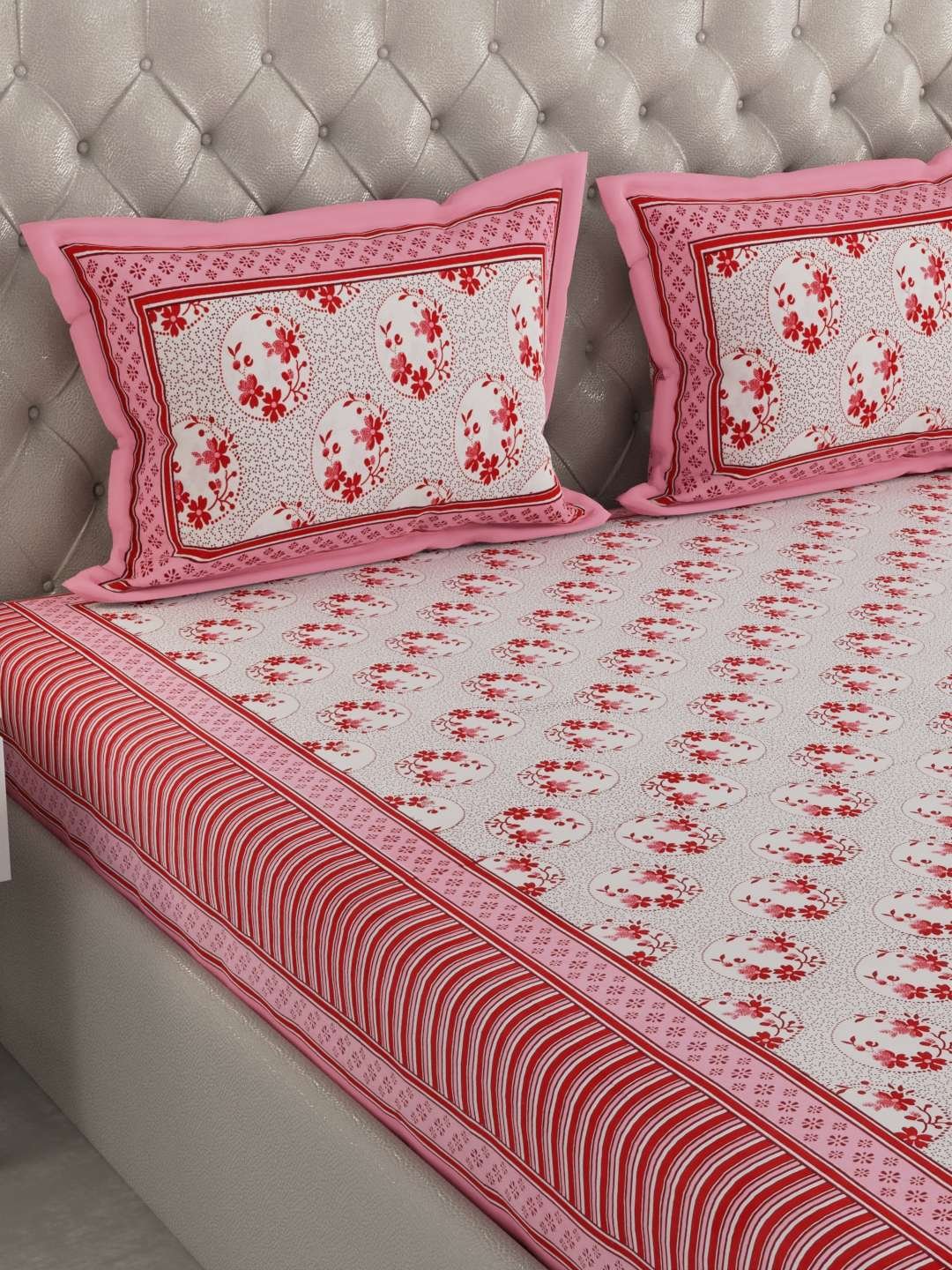 100% Pure Cotton Traditional Printed Bedsheet for Double Bed King Size Bedsheet with 2 Pillow Covers