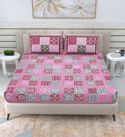 100% Pure Cotton Traditional Printed Bedsheet for Double Bed King Size Bedsheet with 2 Pillow Covers