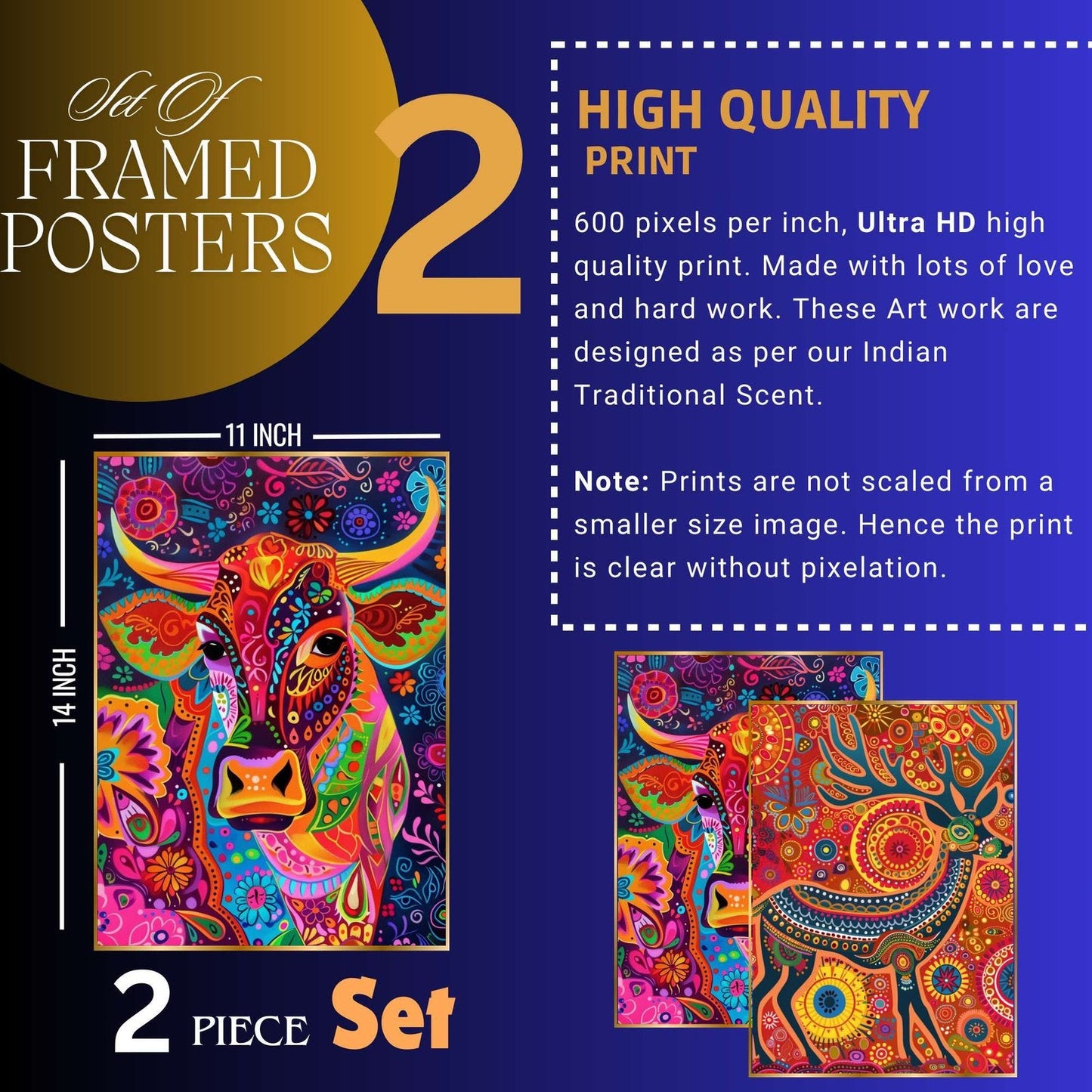 Set of Two Wall Paintings for Wall Dacoration Golden Framed Wall Paintings for Living Room & Bedroom Wall Art for Home Decoration & Office Wall Décor (14×11 inch CH-GD2-8)