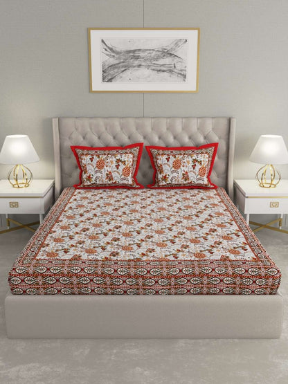 100% Pure Cotton Traditional Printed Bedsheet for Double Bed King Size Bedsheet with 2 Pillow Covers