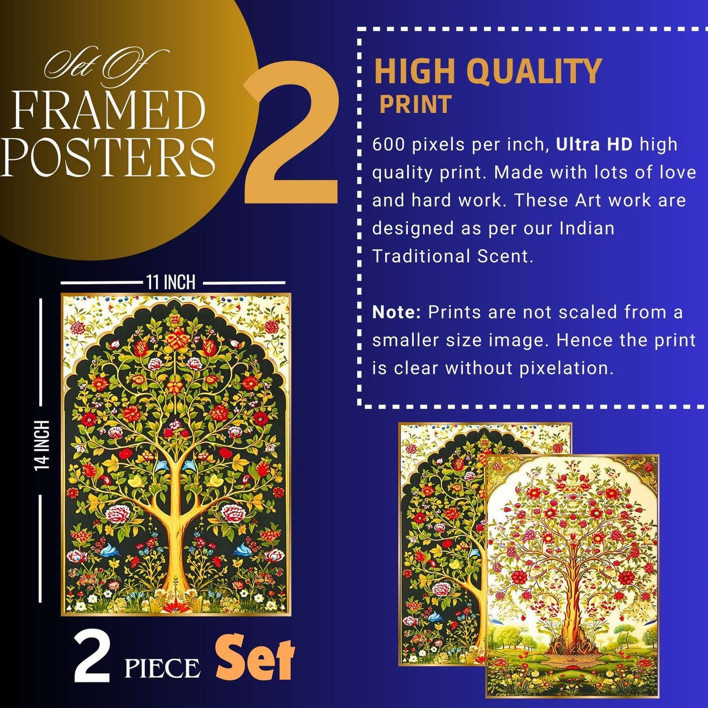 Set of Two Wall Paintings for Wall Dacoration Golden Framed Wall Paintings for Living Room & Bedroom Wall Art for Home Decoration & Office Wall Décor (14×11 inch CH-GD2-17)