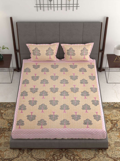 100% Pure Cotton Traditional Printed Bedsheet for Double Bed King Size Bedsheet with 2 Pillow Covers