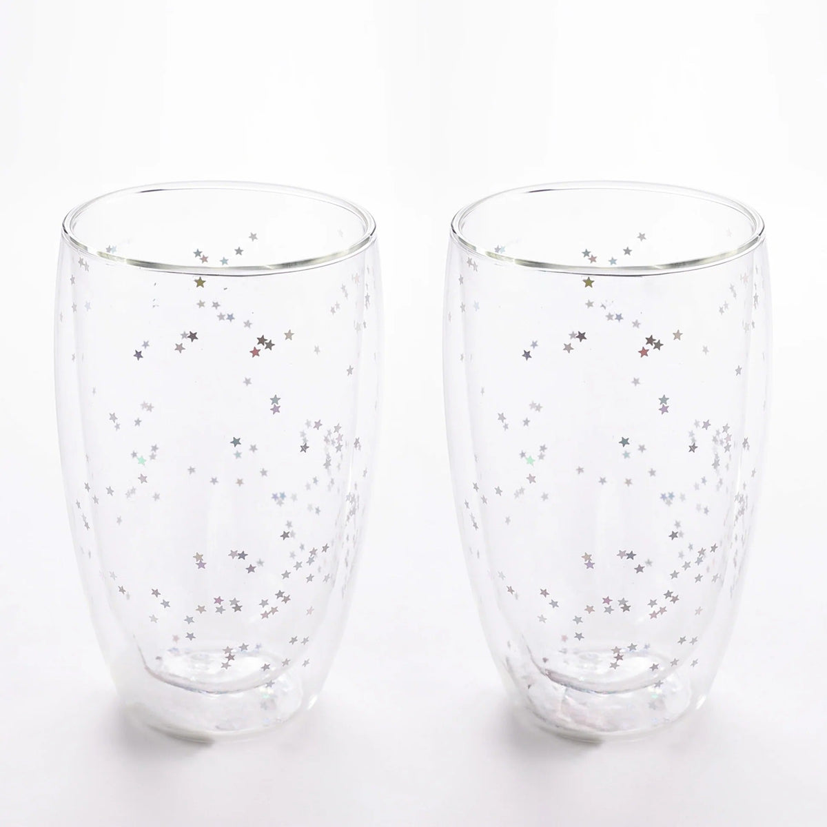 UMAI Double Wall Borosilicate Glass Coffee Mugs Set of 2 (450ml) | Starry Design | Transparent