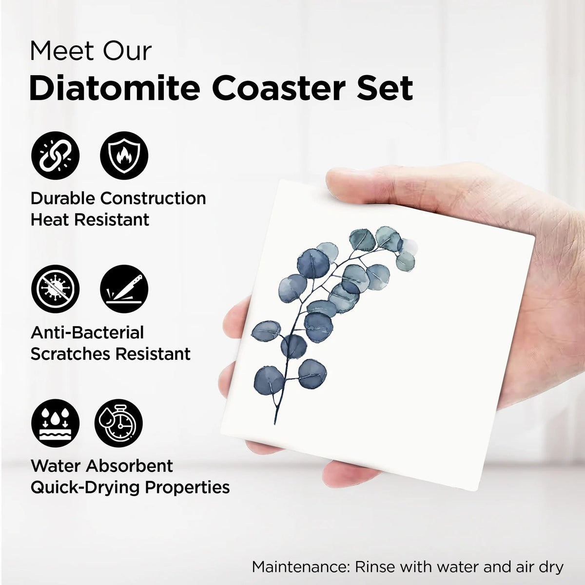 UMAI Diatomite Coasters Set of 6 with Holder 10cm 8mm Thick White Dining Table Absorbent