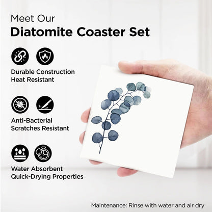 UMAI Diatomite Coasters Set of 6 with Holder 10cm 8mm Thick White Dining Table Absorbent