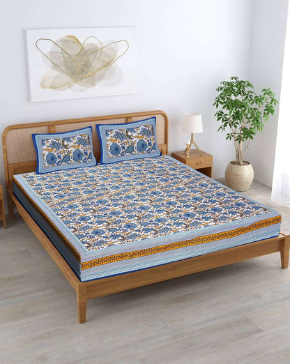 100% Pure Cotton Traditional Printed Bedsheet for Double Bed King Size Bedsheet with 2 Pillow Covers