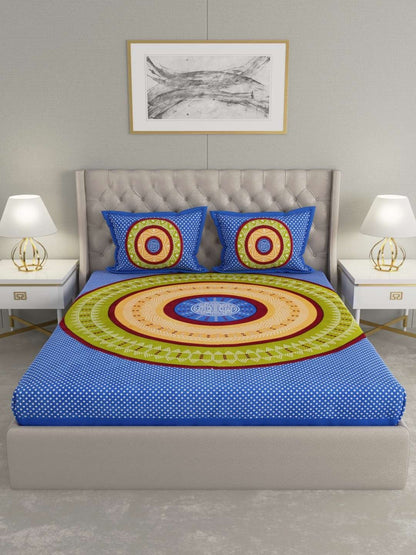 100% Pure Cotton Traditional Printed Bedsheet for Double Bed King Size Bedsheet with 2 Pillow Covers