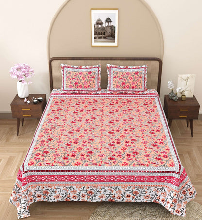 100% Pure Cotton Traditional Printed Bedsheet for Double Bed King Size Bedsheet with 2 Pillow Covers