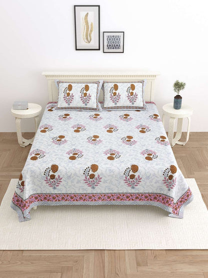 100% Pure Cotton Traditional Printed Bedsheet for Double Bed King Size Bedsheet with 2 Pillow Covers