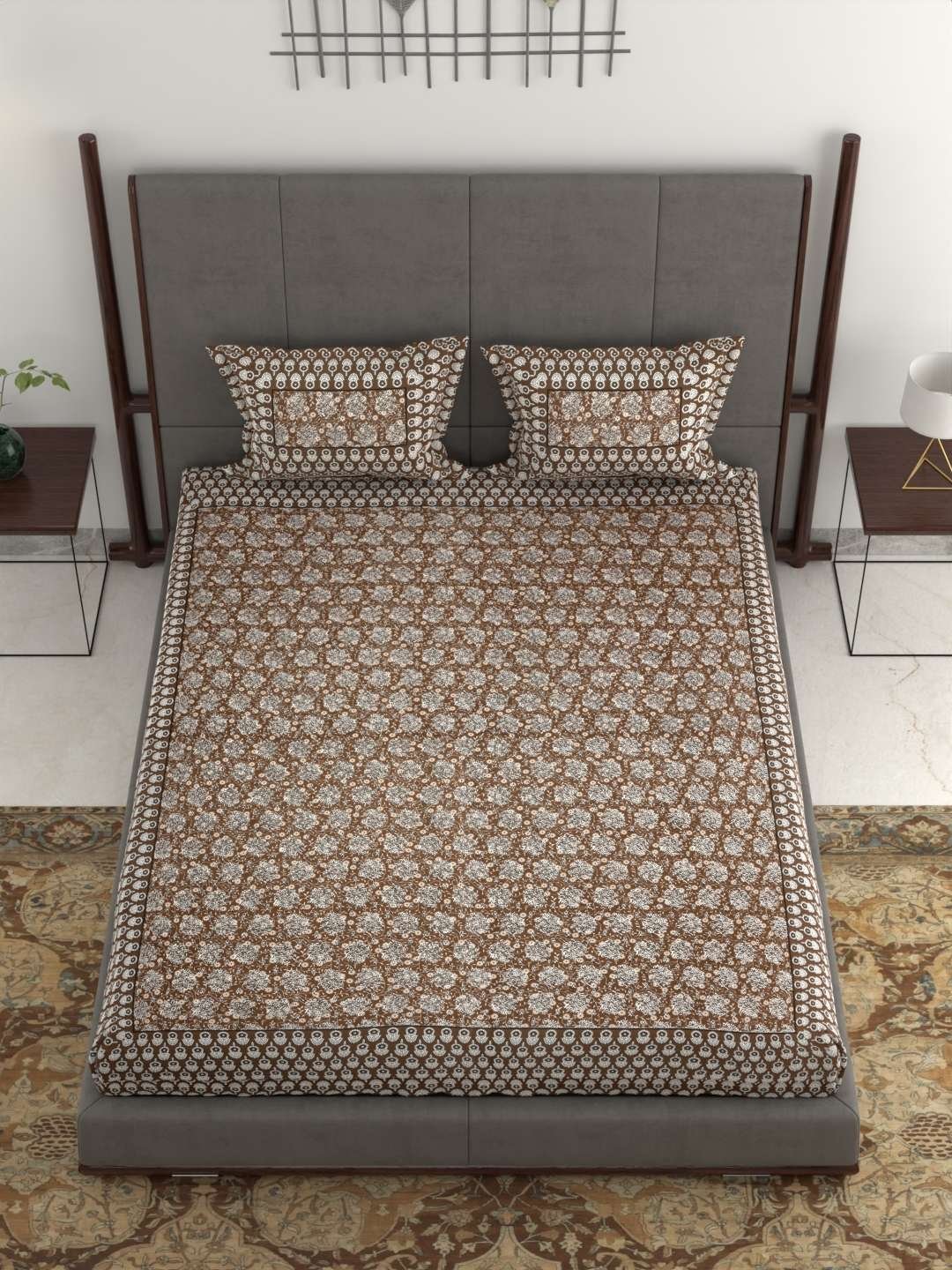 100% Pure Cotton Traditional Printed Bedsheet for Double Bed King Size Bedsheet with 2 Pillow Covers