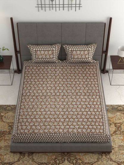 100% Pure Cotton Traditional Printed Bedsheet for Double Bed King Size Bedsheet with 2 Pillow Covers