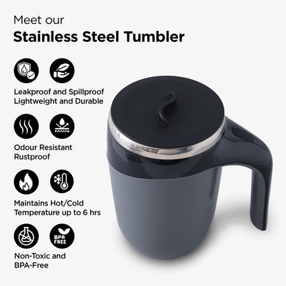 UMAI Anti-Fall Coffee Travel Mug with Suction Bottom | 500ml | Stainless Steel | Black