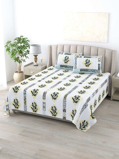 100% Pure Cotton Traditional Printed Bedsheet for Double Bed King Size Bedsheet with 2 Pillow Covers