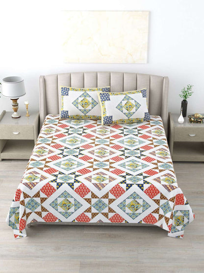100% Pure Cotton Traditional Printed Bedsheet for Double Bed King Size Bedsheet with 2 Pillow Covers