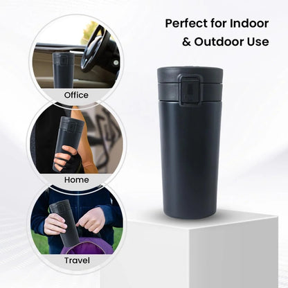 Kuber Industries Stainless Steel Insulated Coffee Tumbler with Sipper Lid | 380 ML | Black