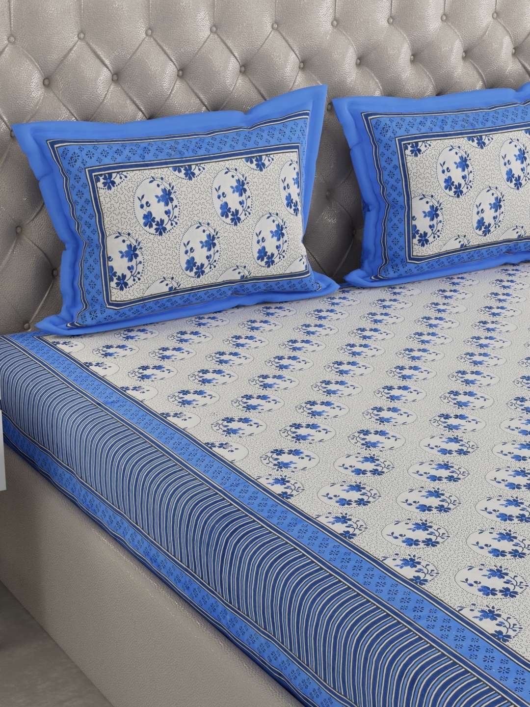100% Pure Cotton Traditional Printed Bedsheet for Double Bed King Size Bedsheet with 2 Pillow Covers