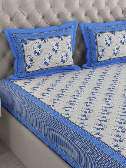100% Pure Cotton Traditional Printed Bedsheet for Double Bed King Size Bedsheet with 2 Pillow Covers