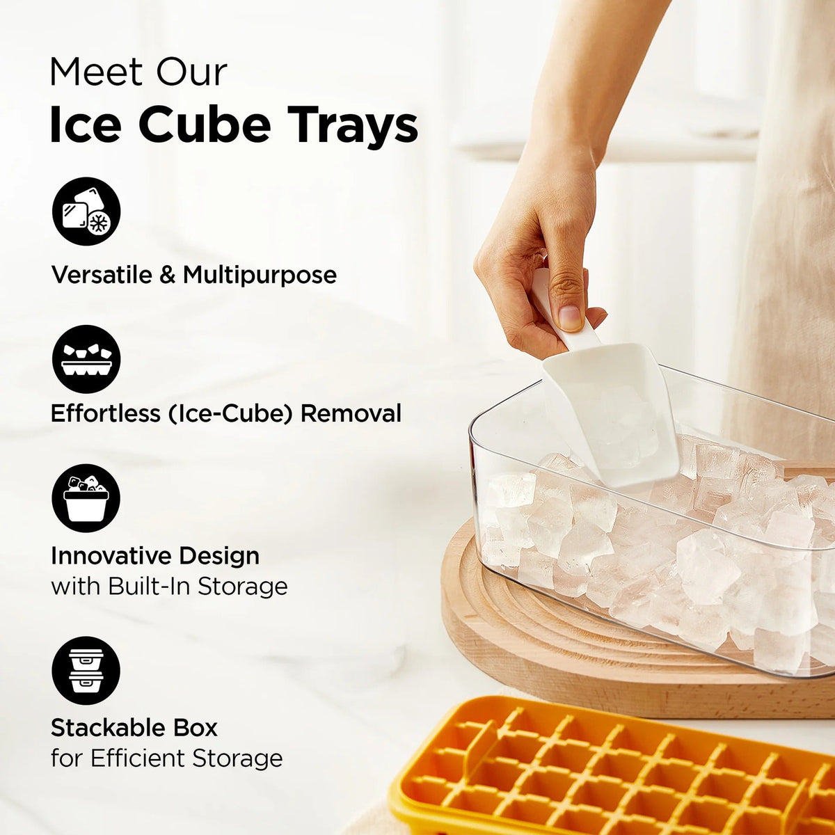 UMAI 2 Layer Ice Cube Trays with Storage Box & Ice Scoop | 72 Compartments | BPA Free | Green