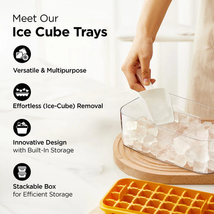 UMAI 2 Layer Ice Cube Trays with Storage Box & Ice Scoop | 72 Compartments | BPA Free | Green