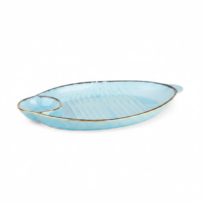 USHA SHRIRAM Ceramic Snack Tray with Dip Bowl 13 inch Peach Chutney Salsa Dip Tray Microwave Safe