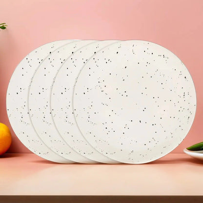 USHA SHRIRAM Ceramic Full Dinner Plate 10 inch 4pcs White with Dots Microwave Safe Scratch Resistant