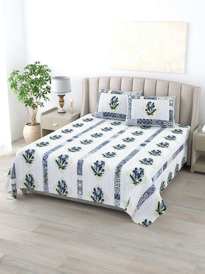100% Pure Cotton Traditional Printed Bedsheet for Double Bed King Size Bedsheet with 2 Pillow Covers