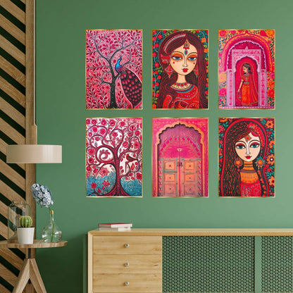 Set of Six Wall Paintings for Wall Dacoration Golden Framed Wall Paintings for Living Room & Bedroom Wall Art for Home Decoration & Office Wall Décor (17×13 inch CH-GD6-4)