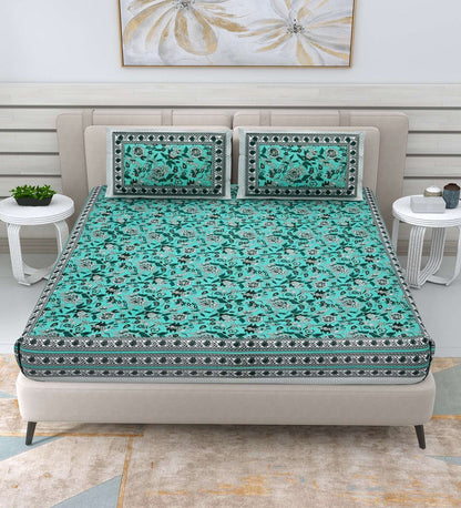 100% Pure Cotton Traditional Printed Bedsheet for Double Bed King Size Bedsheet with 2 Pillow Covers