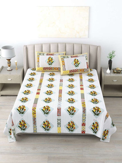 100% Pure Cotton Traditional Printed Bedsheet for Double Bed King Size Bedsheet with 2 Pillow Covers