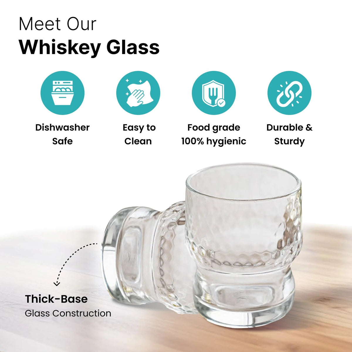 UMAI Whiskey Glasses Set of 4 (250ml) | Lead Free | Heavy Bottom | Crystal Clear
