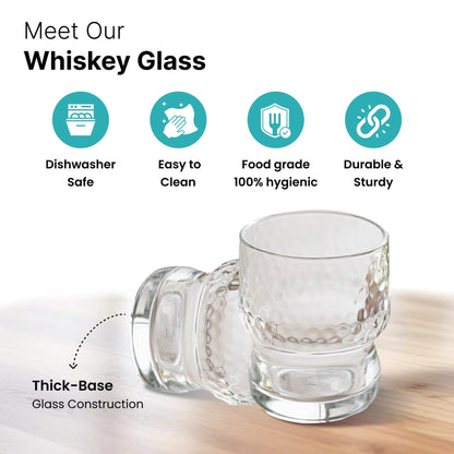 UMAI Whiskey Glasses Set of 4 (250ml) | Lead Free | Heavy Bottom | Crystal Clear