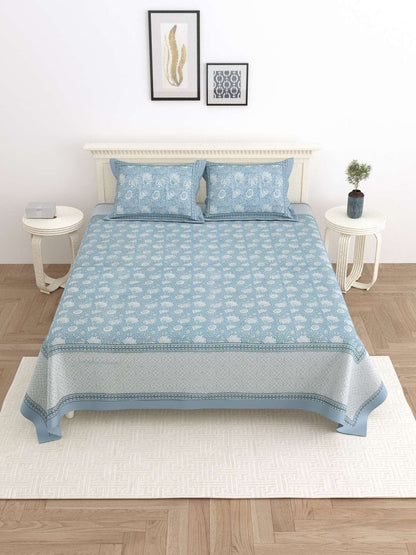 100% Pure Cotton Traditional Printed Bedsheet for Double Bed King Size Bedsheet with 2 Pillow Covers