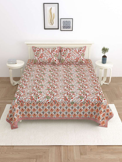 100% Pure Cotton Traditional Printed Bedsheet for Double Bed King Size Bedsheet with 2 Pillow Covers