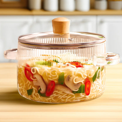 UMAI Borosilicate Glass Saucepan 1.45L Ribbed Amber with Lid Gas Stove Microwave Safe