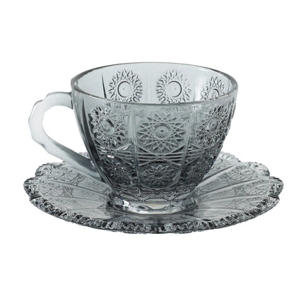 UMAI Glass Cup with Saucer (280ml) Set of 2 | Elegant | Transparent