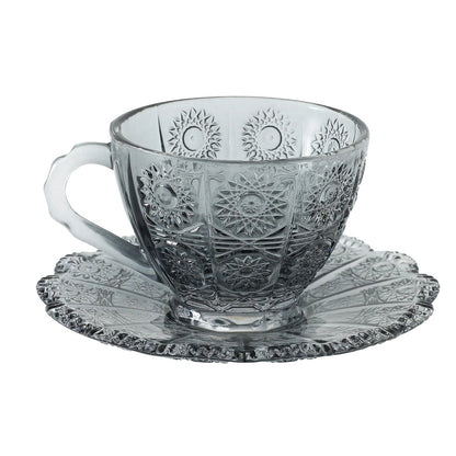 UMAI Glass Cup with Saucer (280ml) Set of 2 | Elegant | Transparent