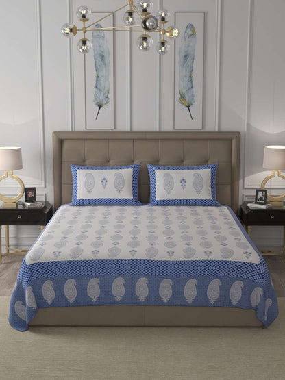 100% Pure Cotton Traditional Printed Bedsheet for Double Bed King Size Bedsheet with 2 Pillow Covers