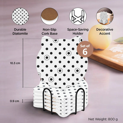 UMAI Cat Coaster Set of 6 Cork Steel Holder Silver Gray Fast Absorbing Heat Resistant